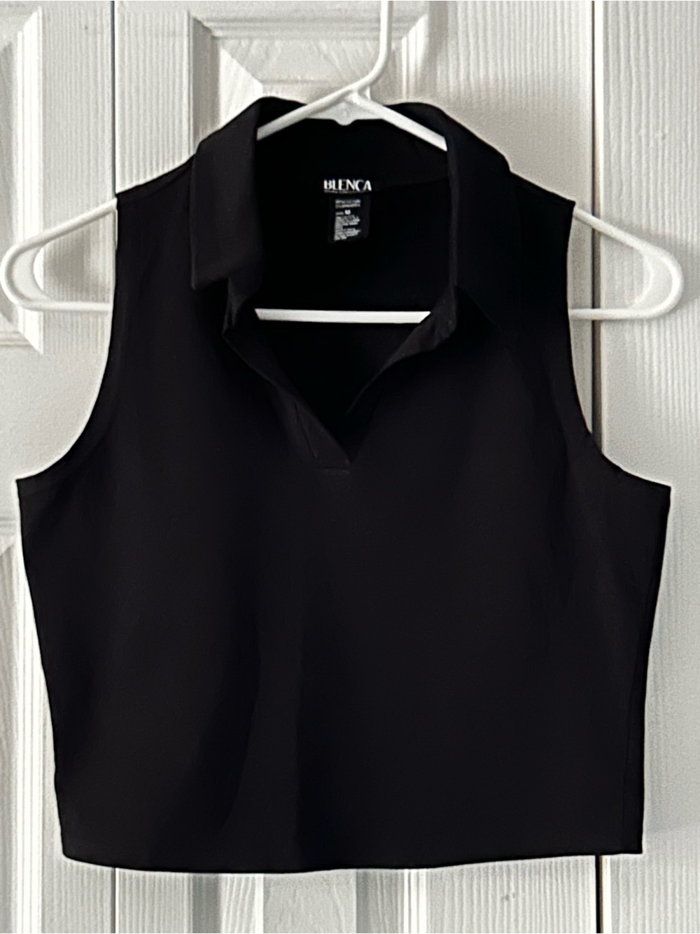 Blenca Black Sleeveless Polo Crop Top - Size M